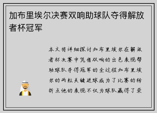 加布里埃尔决赛双响助球队夺得解放者杯冠军